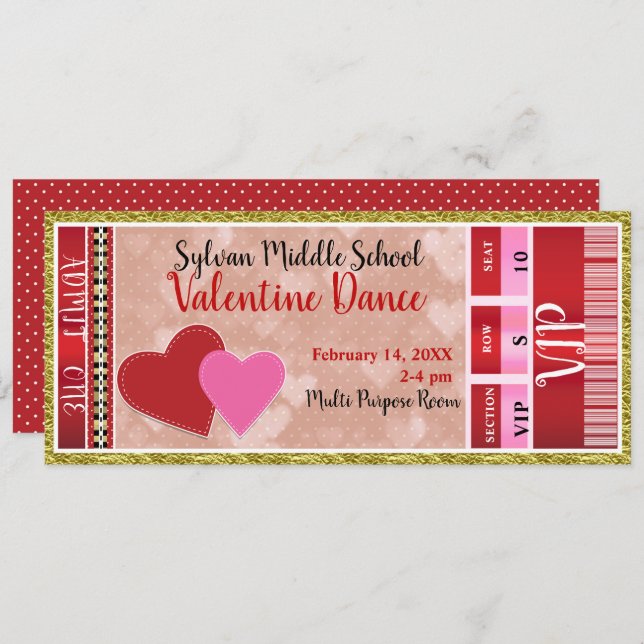 Valentine's Valentine Party Admit One VIP Dance Invitation (Front/Back)
