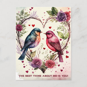 Valentine's Watercolor Birds Holiday Postcard