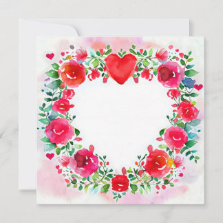 Valentine's Watercolor Bright Flowers and Heart Holiday Card
