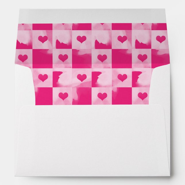 Valentines Watercolor Wash Hearts and Squares Envelope (Back (Bottom))