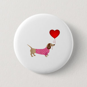 Valentines Weiner Daschund Doxie In Dog Dress 6 Cm Round Badge