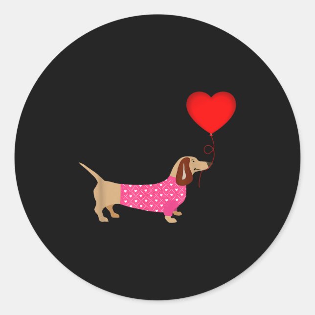 Valentines Weiner Daschund Doxie In Dog Dress  Classic Round Sticker (Front)