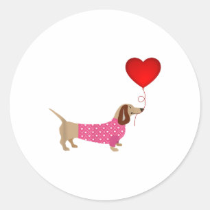 Valentines Weiner Daschund Doxie In Dog Dress Classic Round Sticker