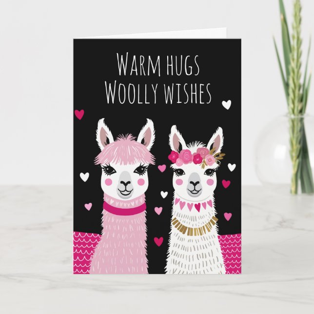 Valentines Whimsical Adorable Llamas Valentines Card (Front)