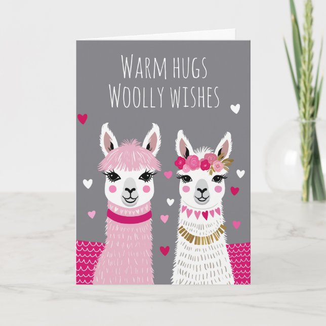 Valentines Whimsical Adorable Llamas Valentines Card (Front)