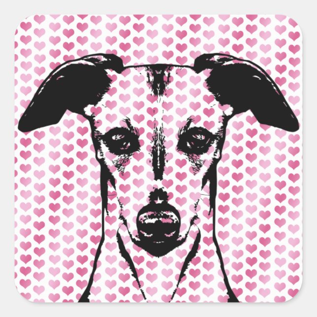 Valentines - Whippet Silhouette Square Sticker (Front)