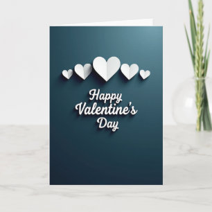 Valentines White Hearts Teal Scene Card