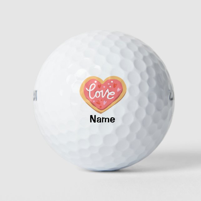 Valentine's  with LOVE  red heart to golfer   Golf Balls (Front)