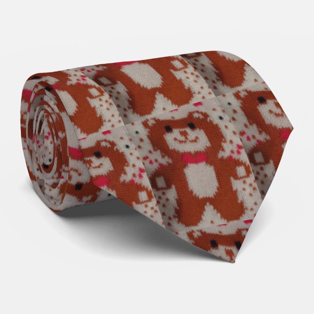 Valentines XMas Teddy Bear Large Knit Stocking Tie (Rolled)