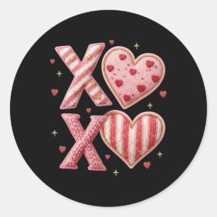 Valentines Xoxo Latch Hook Yarn Crochet Hearts Cup Classic Round Sticker