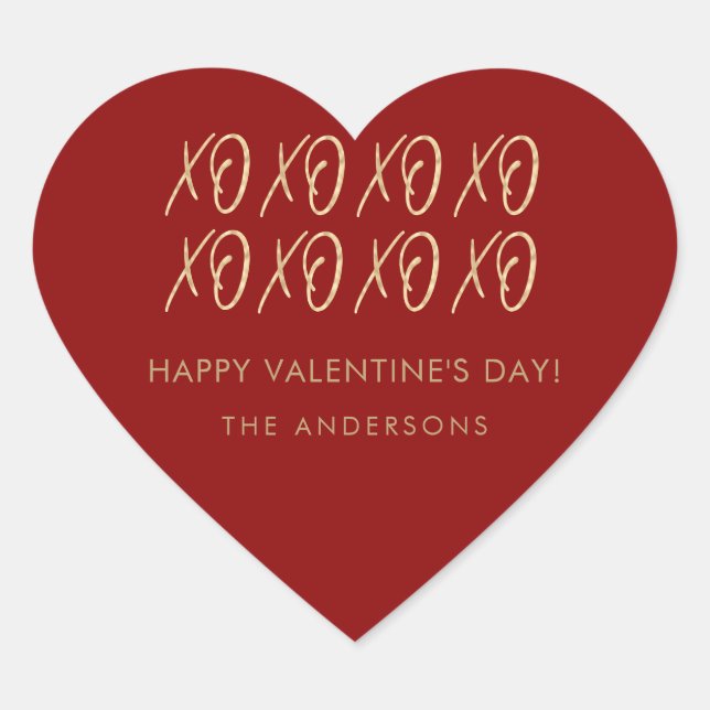 Valentine's XOXO Red Faux Gold  Heart Sticker (Front)