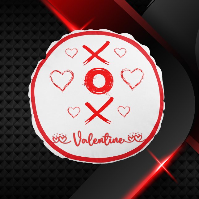 Valentine's XOXO with Hearts in Red | Round Cushion (Creator Uploaded)