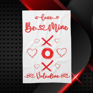 Valentine's XOXO with Hearts in Red   Tea Towel