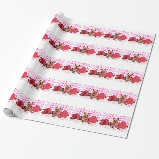 Valentines - Yorkie - Pixie Wrapping Paper (Unrolled)