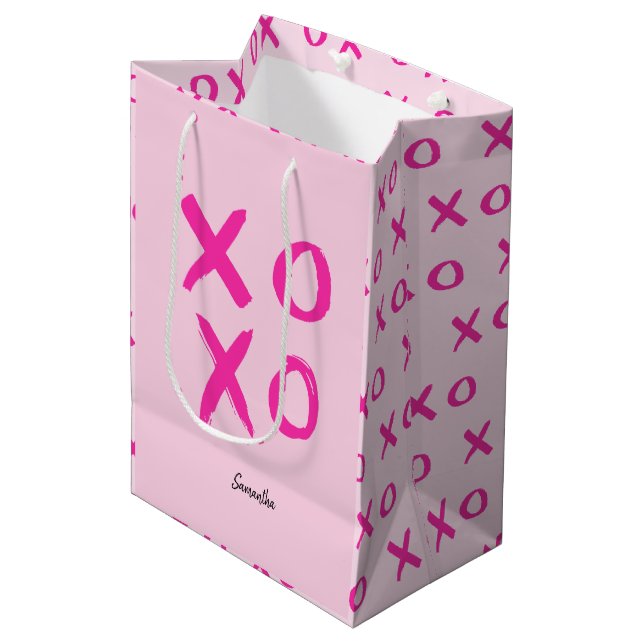 Valentine'sSimple Modern XOXO Pink Personalised Medium Gift Bag (Front Angled)