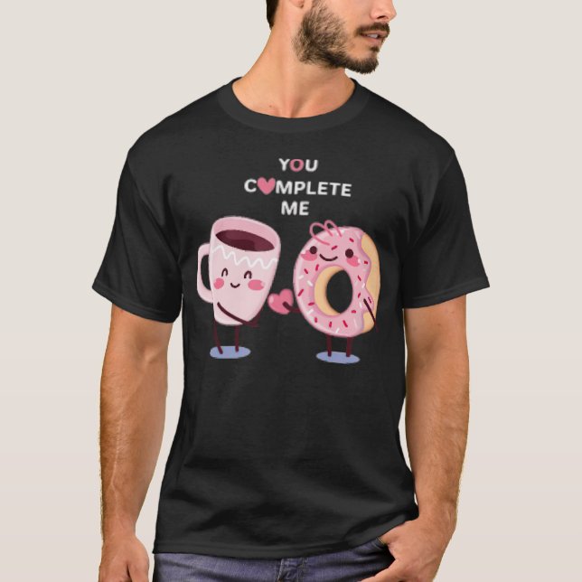 Valentins Day Donut and Coffee bird funny sayings  T-Shirt (Front)