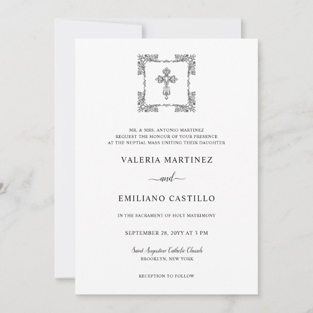 Valeria Modern Black Script Wedding with RSVP Invitation (Front)