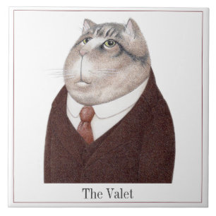 VALET CAT 6" Square Ceramic Tile + Text