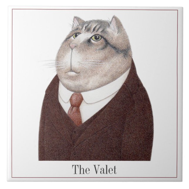 VALET CAT 6" Square Ceramic Tile + Text (Front)