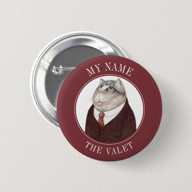 VALET CAT Name Tag Badge Pin Button (Front & Back)