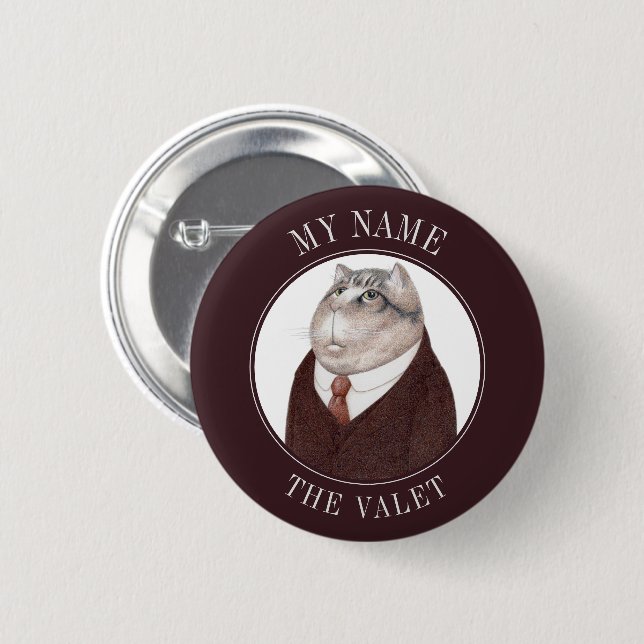 VALET CAT Name Tag Badge Pin Button III (Front & Back)