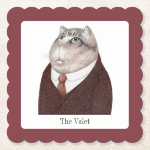 VALET CAT Scalloped Square Paper Coasters + Text