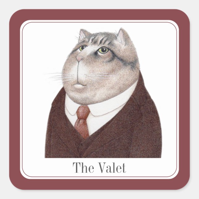 VALET CAT Small Square Stickers + Text (Front)