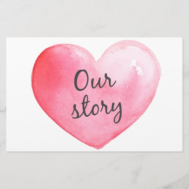 Valetine Watercolor heart with our story Stationery (Front)