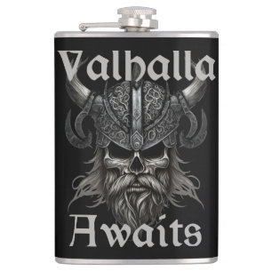 Valhalla Awaits - Skull Hip Flask