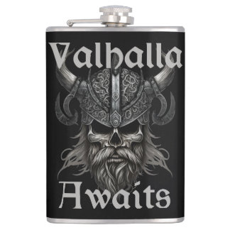 Valhalla Awaits - Skull Hip Flask