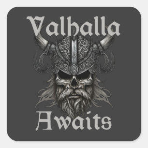  Valhalla Awaits - Skull Square Sticker