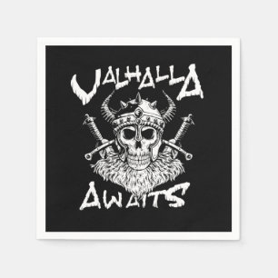 Valhalla Awaits Viking Skull Warrior Axe Gift Napkin
