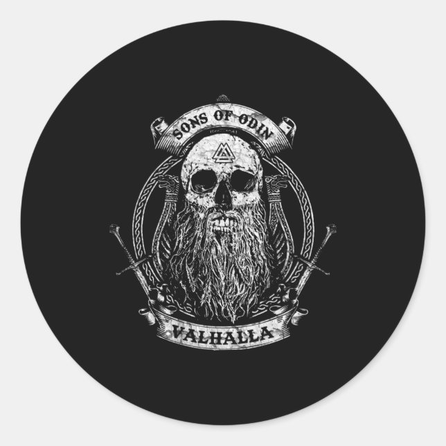 Valhalla Odin Viking Motif Classic Round Sticker (Front)