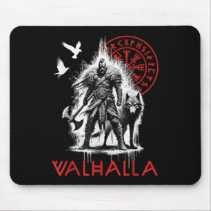 Valhalla Odin Wolf And Raven Viking Runes Norse Co Mouse Pad