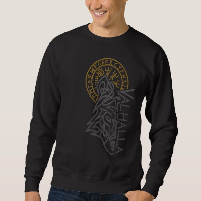 Valhalla Wolf Mask Odin Runes Norse Compass Viking Sweatshirt (Front)