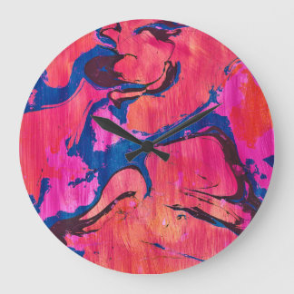 Valiant 1 Red Blue Ebru Style Abstract Wall Clock