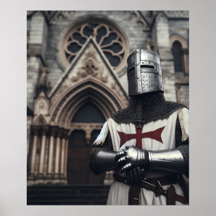 Valiant Silver Detailed Templar Knight Historical Poster