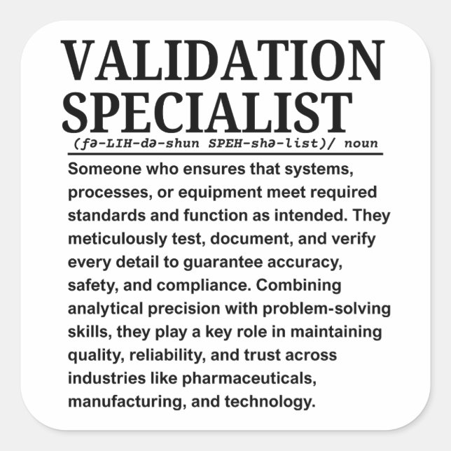Validation specialist square sticker (Front)