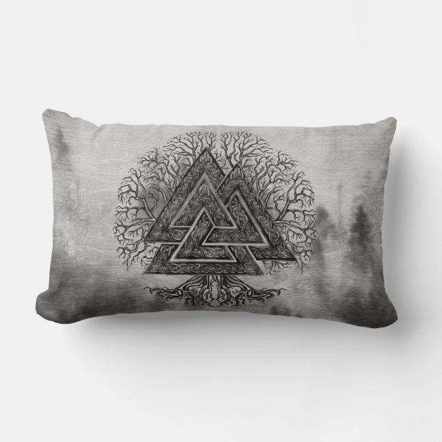 Valknut and Tree of Life Yggdrasil Lumbar Cushion (Front)