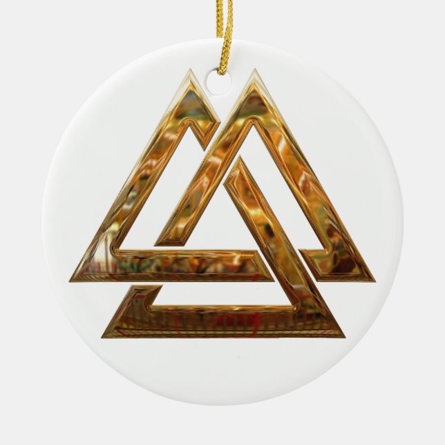 Valknut - gold ceramic tree decoration (Front)