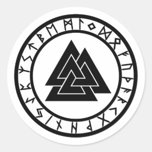 Valknut II - Rune Circle Classic Round Sticker
