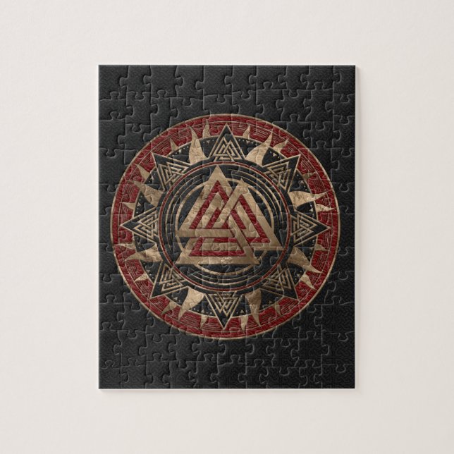 Valknut Symbol Black and Red Leather and gold Jigsaw Puzzle (Vertical)