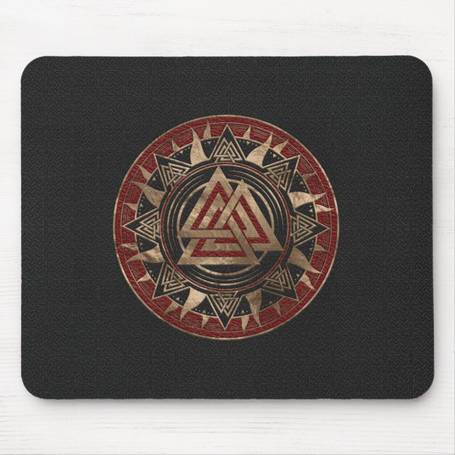 Valknut Symbol Black and Red Leather and gold Mouse Pad (Front)