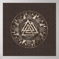 Valknut Symbol - Brown Leather and gold