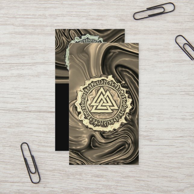 Valknut (Warped) Business Card (Front/Back In Situ)