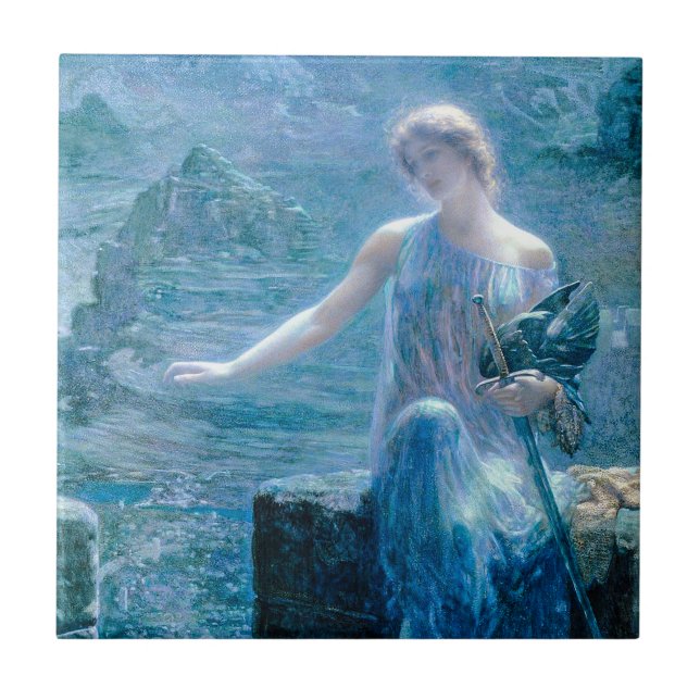 Valkyrie in a Blue Dress with Armour Ceramic Tile (Front)