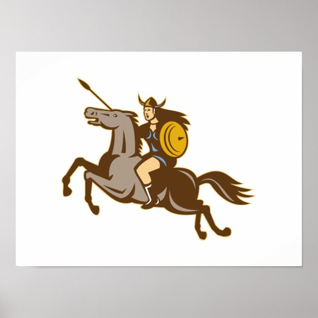 Valkyrie Riding Horse Retro Poster (Front)