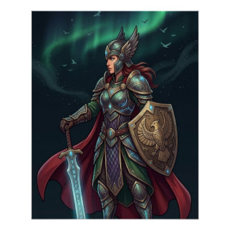 Valkyrie Warrior Goddess In Green Armor Poster