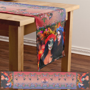 Vallarta Catrinas Wine, Flowers & Candles 1718 Medium Table Runner