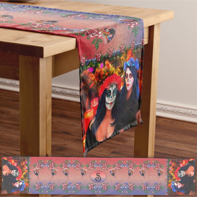 Vallarta Catrinas Wine, Flowers & Candles 1718 Medium Table Runner (Creator Uploaded)